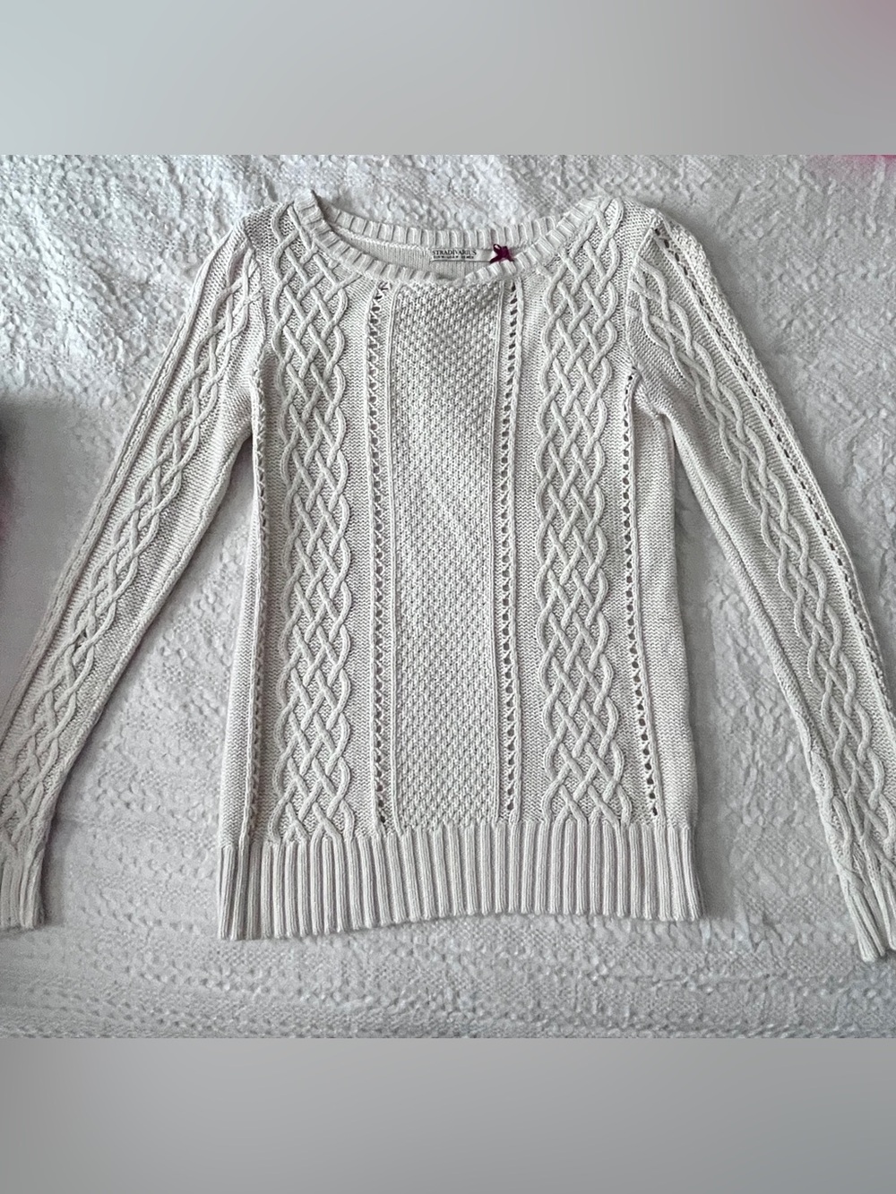stradivarius Cream Cable Knit Crew Sweater